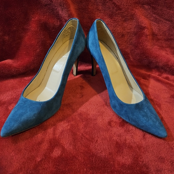 J. Crew Women Teal Blue Green Pointy-Toe Suede Leather Heels-Size 8 - Picture 6 of 7